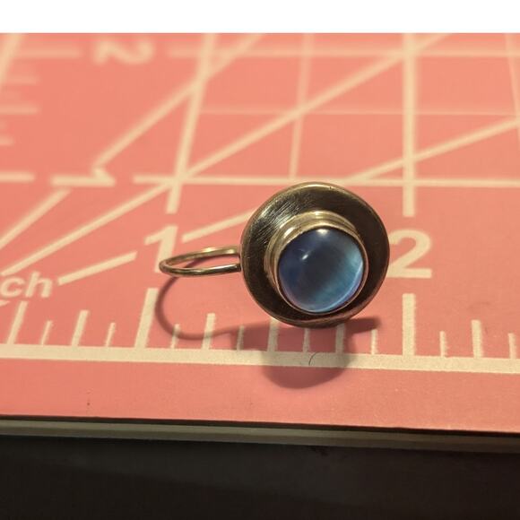 Vintage 925 Sterling Silver Mexico Cat's Eye Moonstone Wire Earrings - Picture 5 of 8